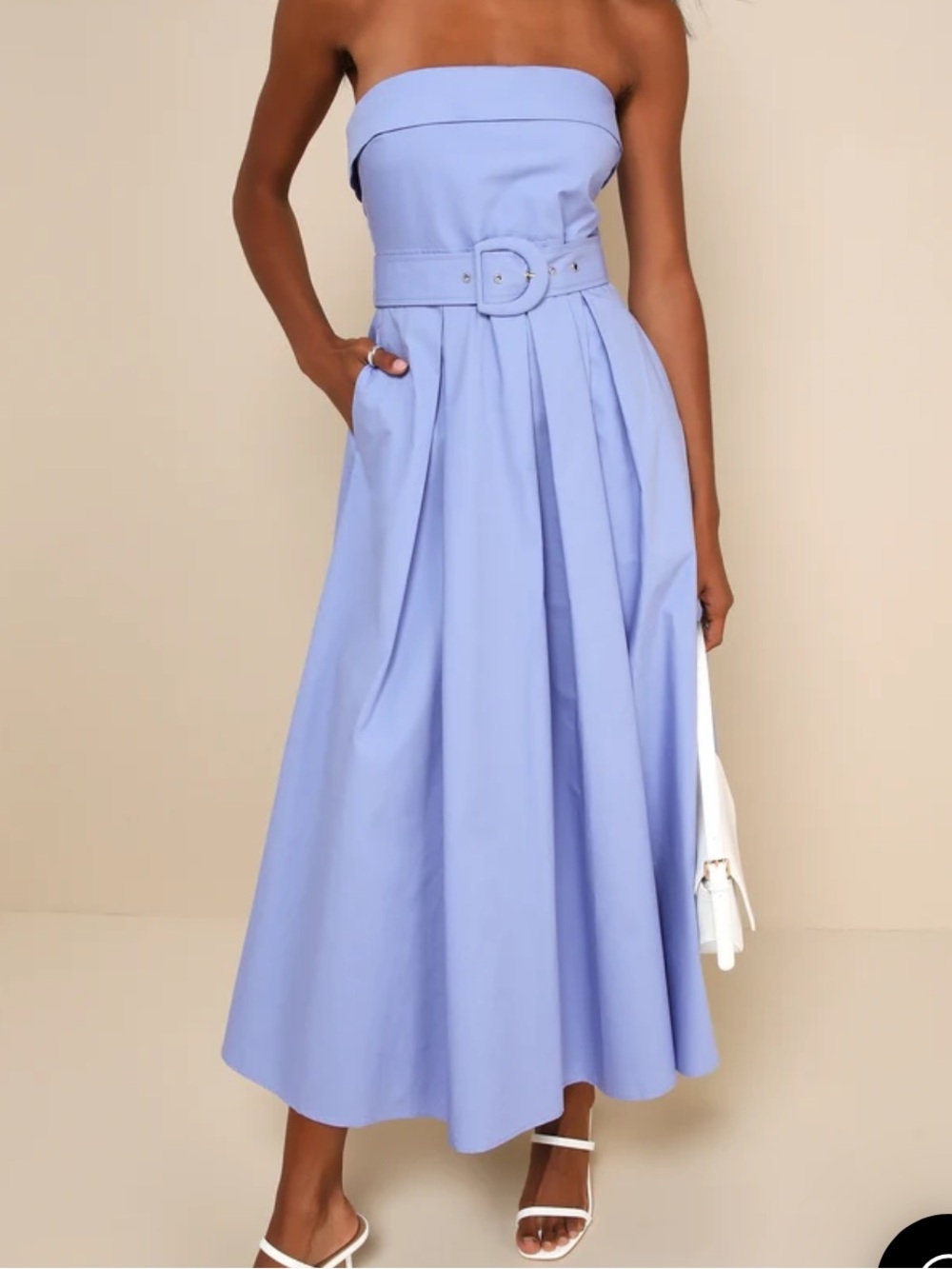 Lulu’s Trendsetting Choice Periwinkle Strapless Midi Dress With Pockets